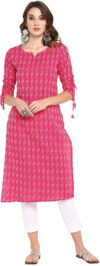 WOMANISTA Girls Geometric Print Straight Kurta(Pink)