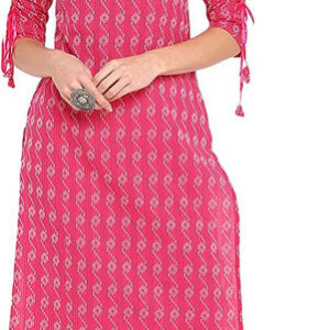 WOMANISTA Girls Geometric Print Straight Kurta(Pink)